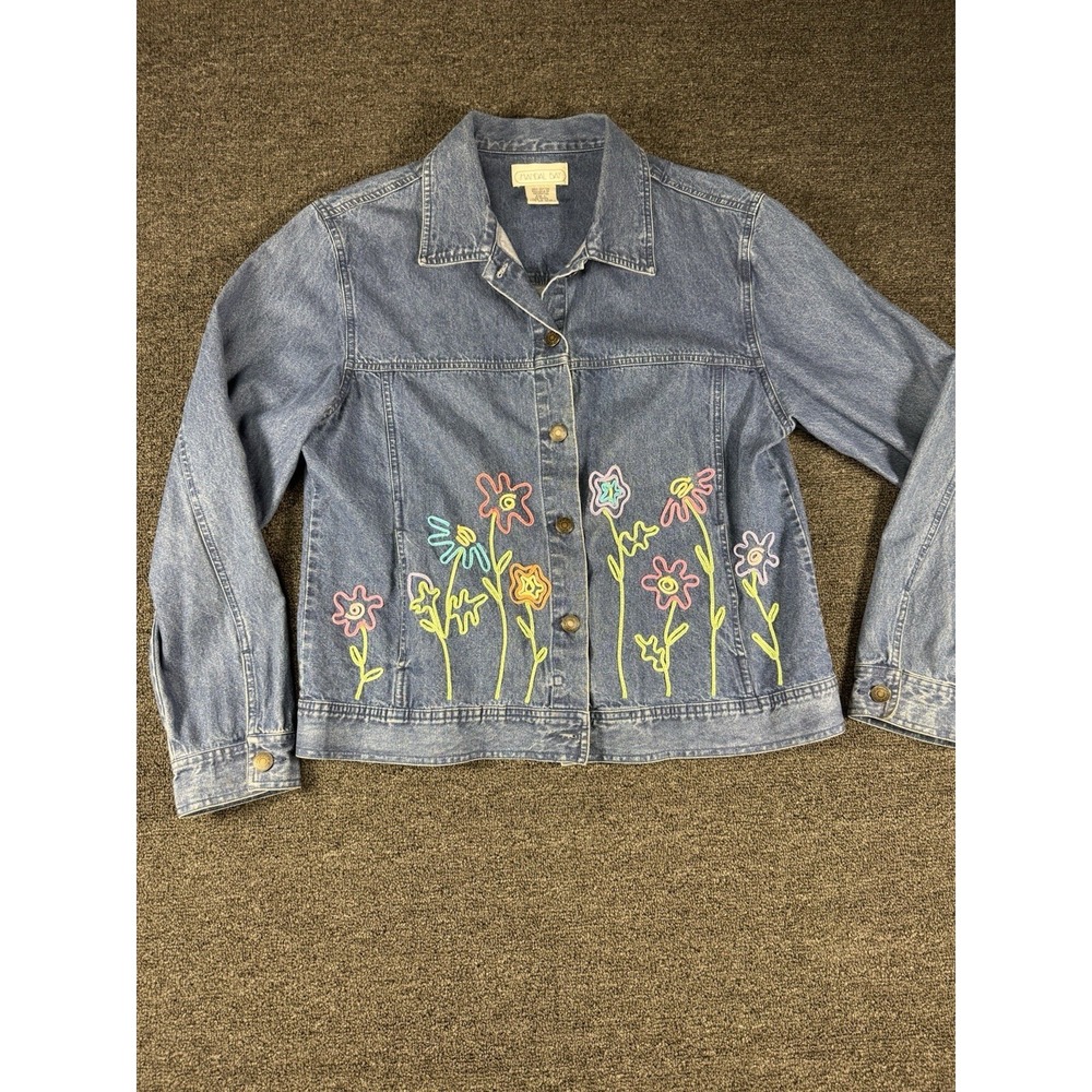 Mandal Bay Jacket VTG 90s Women's Boho‎ LG Jean Denim Embroidered Floral Trucker